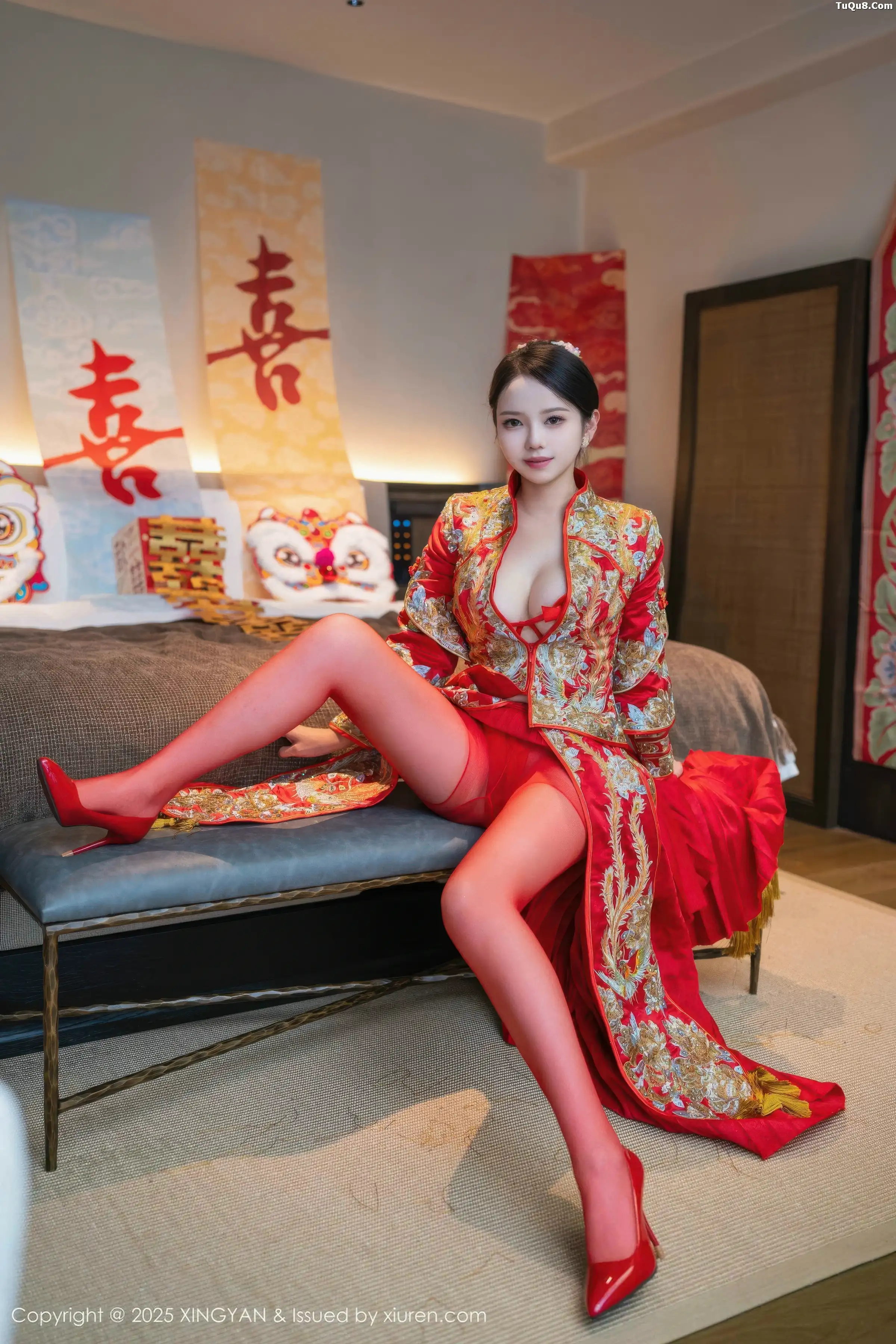 秀人集.com_[XINGYAN星颜社]VOL.438_模特大美妞儿性感红色新娘服饰配红丝裤袜秀完美身材诱惑写真61P